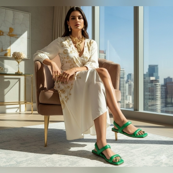 Massimo Matteo Tubular straps Emerald Green Sandals Size 6 M - Picture 10 of 11